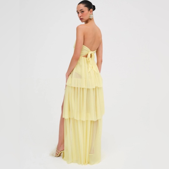 😍NWT For Love & Lemons Black Maxi ruffle strapless gown dress 😍❤️‍🔥New Years Eve - Picture 8 of 11